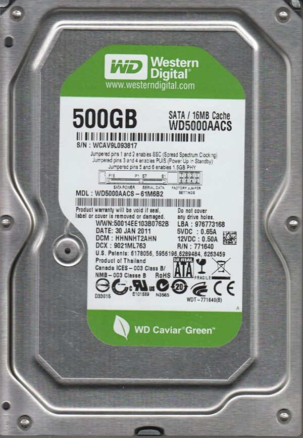 Hd Sata 500gb Western Digital Wd5000aacs 3,5